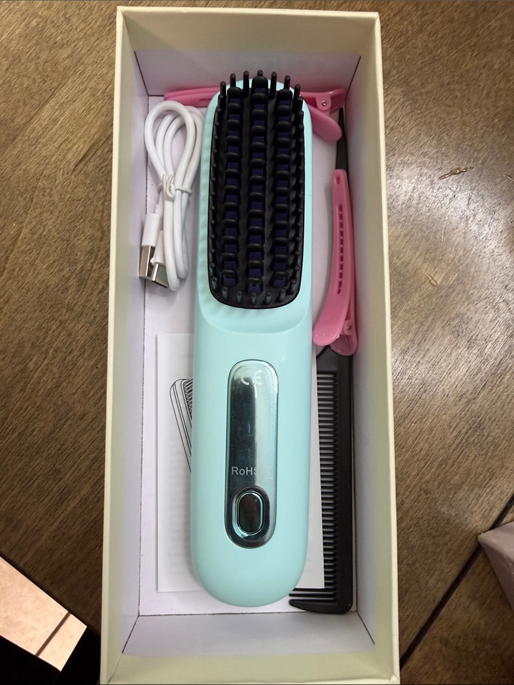 Mint Green Electric Heated Hair Brush - Portable Styling Tool